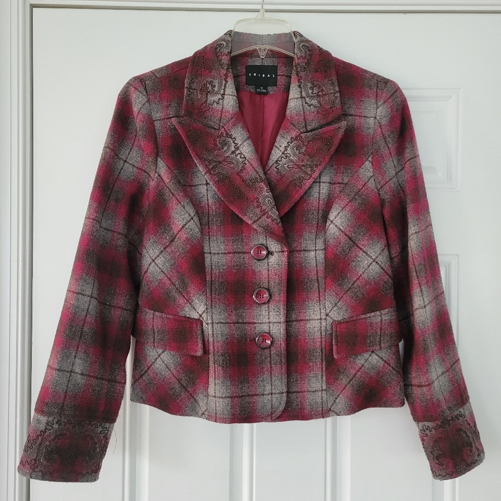 Tribal Burgandy and Gray Wool Blend Jacket Size 12. NWOT